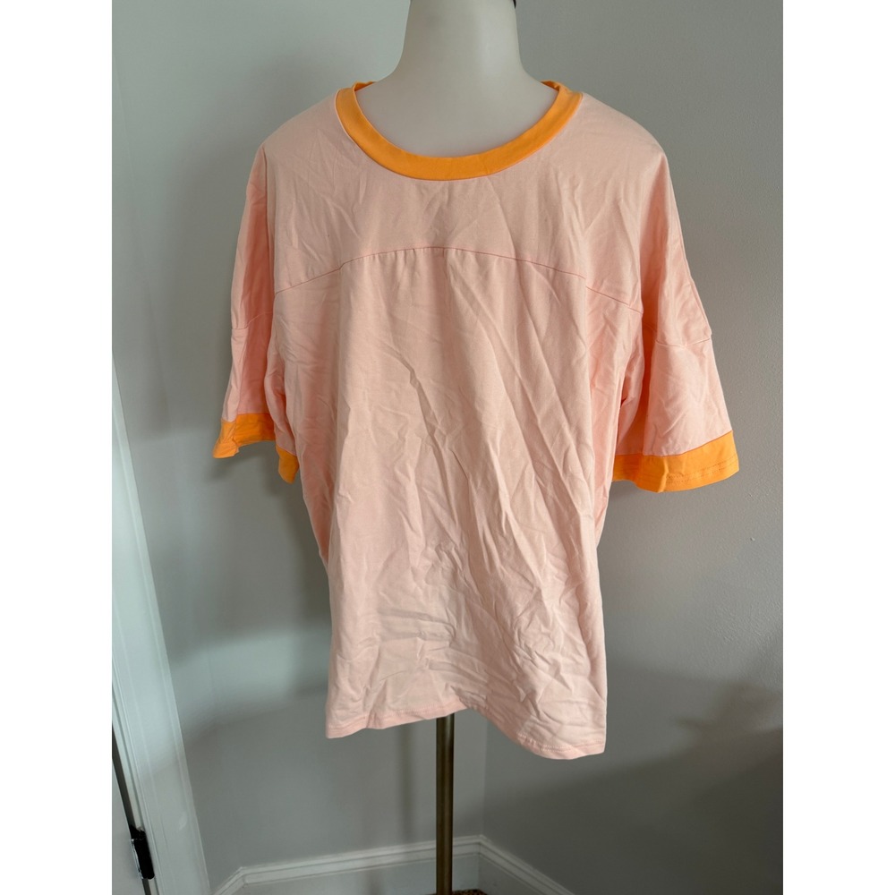 Womens Oversized Jersey T-Shirt Peach Pink Orange Trim Sporty Short Sleeve Top